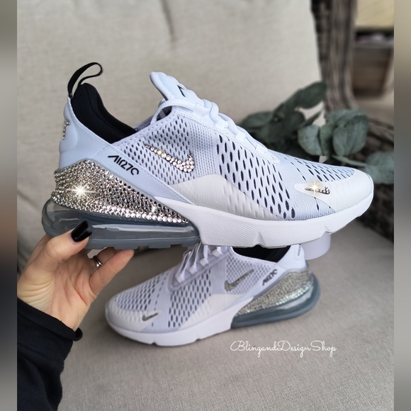 Women's Nike Air Max 270 White Sneakers made with Swarovski Crystals Custom - Picture 2 of 7